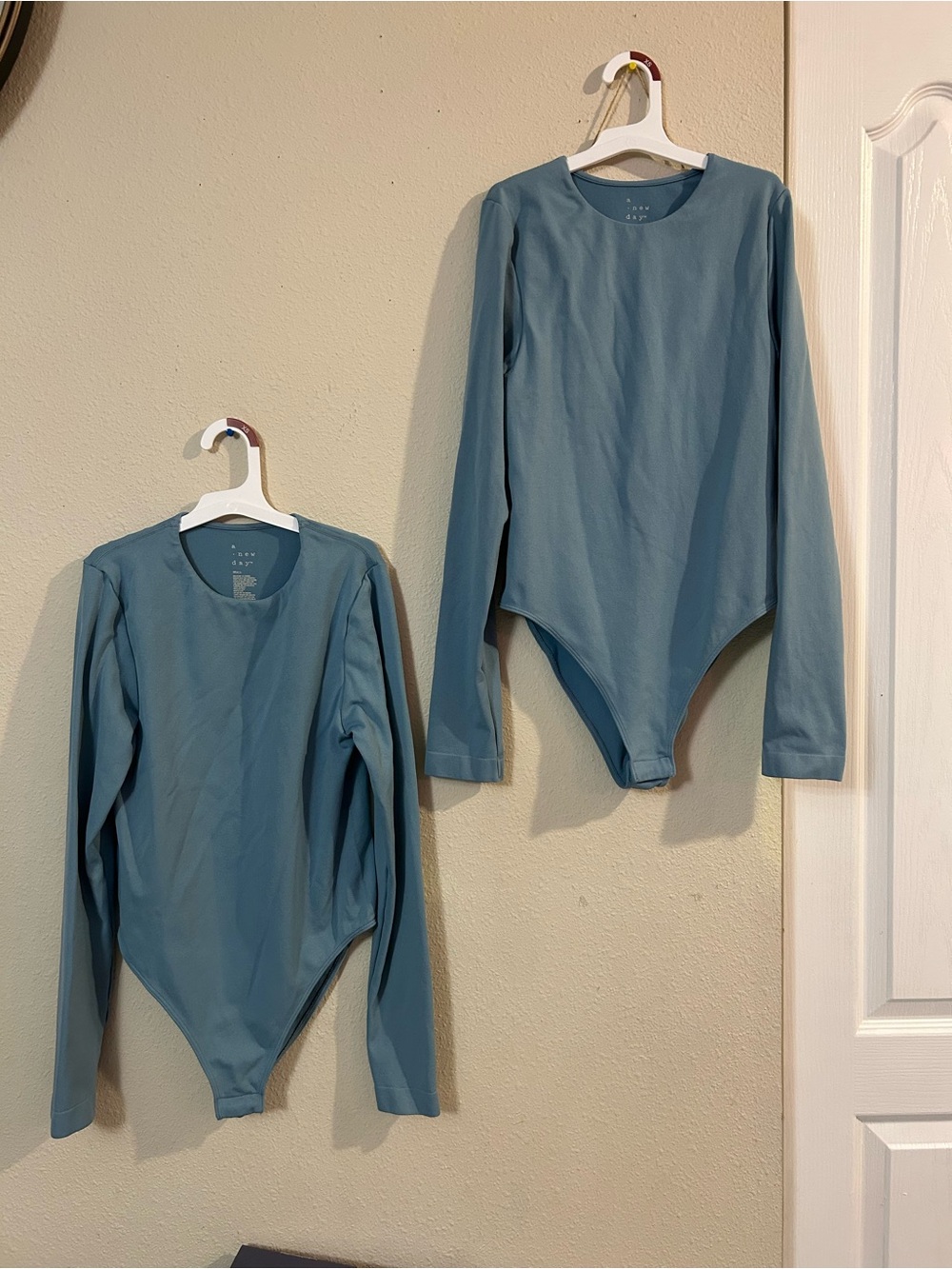 Women’s Long Sleeve One-Piece Bodysuit in Dusty Blue.  Set of 2*****